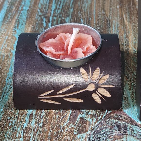 Boho Chic Wooden Floral Candle Holders Set/3 - Hand Carved Arch Tea Light Trio - Picture 6 of 10